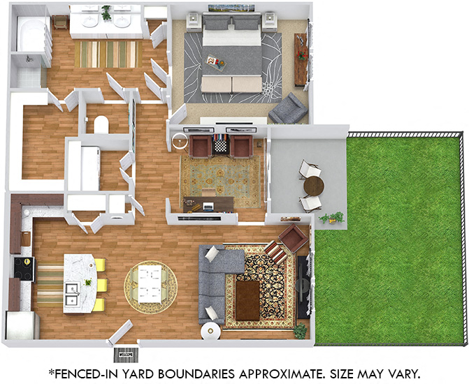 Floor plan for 1 bed, 1 bath, 1125 sqft